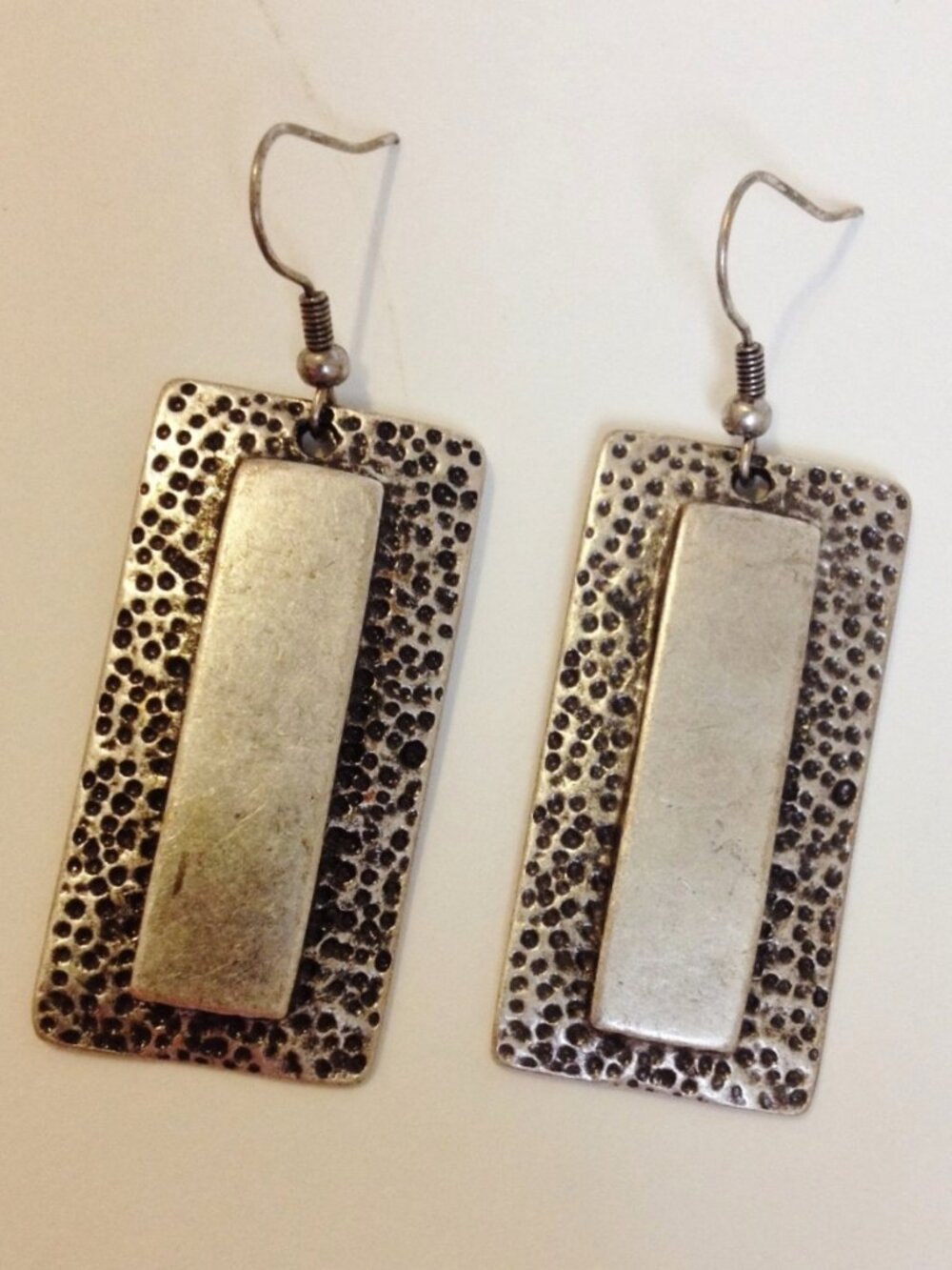Column Silver Plated Earrings Unique Textured Metal Pierced Dangle New Gift